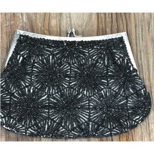 Vintage Magid Evening Bag Purse Black Beaded Kiss Clasp Cocktail Party Wedding